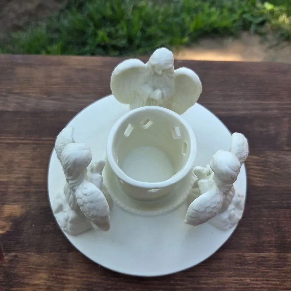 Vintage White Porcelain Praying Angel Tea Light Votive Candle Holder